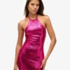 Vestido midi con cuello halter y lentejuelas