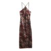 Vestido midi con cuello halter y lentejuelas