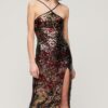Vestido midi con cuello halter y lentejuelas