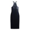 Vestido midi con cuello halter y lentejuelas