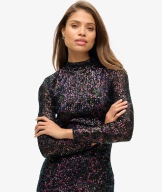 Vestido midi con lentejuelas y espalda descubierta