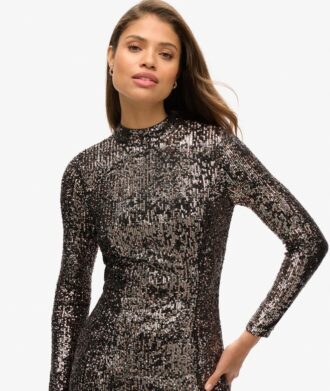 Vestido midi con lentejuelas y espalda descubierta
