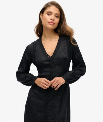 Vestido midi con ribete de encaje