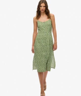 Vestido midi con tirantes y botones estampados