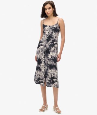 Vestido midi con tirantes y botones estampados
