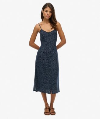 Vestido midi con tirantes y botones estampados