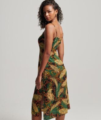 Vestido midi con tirantes y botones estampados