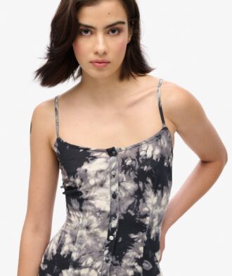 Vestido midi con tirantes y botones estampados