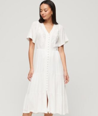 Vestido midi con volantes bordado