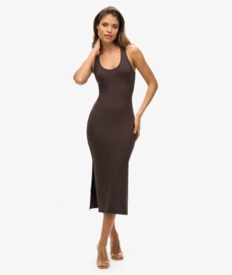 Vestido midi de jersey con cuello redondo