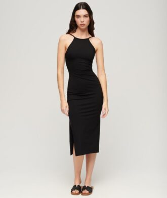 Vestido midi de jersey con espalda de encaje