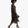Vestido midi de malla con volantes
