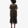 Vestido midi de malla con volantes