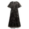 Vestido midi de malla con volantes