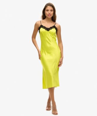 Vestido midi de satén y encaje