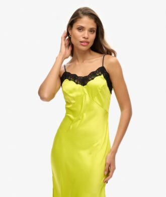 Vestido midi de satén y encaje