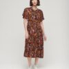 Vestido midi estampado de manga corta y volantes