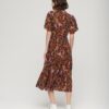 Vestido midi estampado de manga corta y volantes