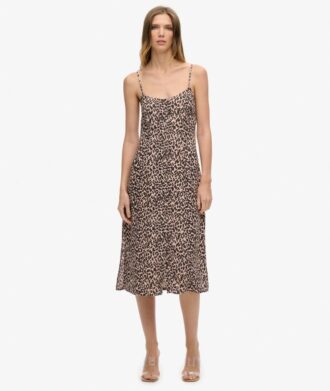 Vestido midi tipo camisola con botones y estampado