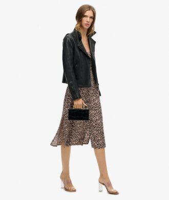 Vestido midi tipo camisola con botones y estampado