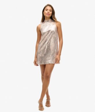 Vestido mini sin mangas con lentejuelas y corte en A