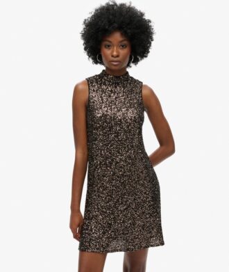 Vestido mini sin mangas con lentejuelas y corte en A