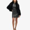 Vestido mini sin mangas con lentejuelas y corte en A