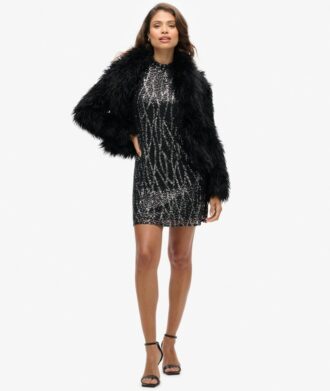 Vestido mini sin mangas con lentejuelas y corte en A