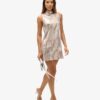 Vestido mini sin mangas con lentejuelas y corte en A