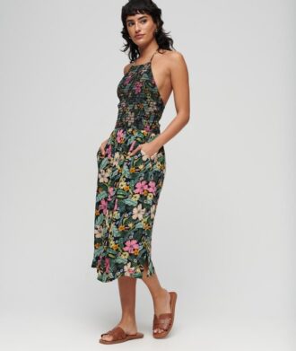 Vestido Vintage con cuello halter y fruncido