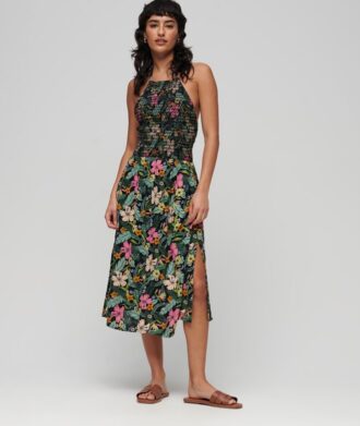 Vestido Vintage con cuello halter y fruncido
